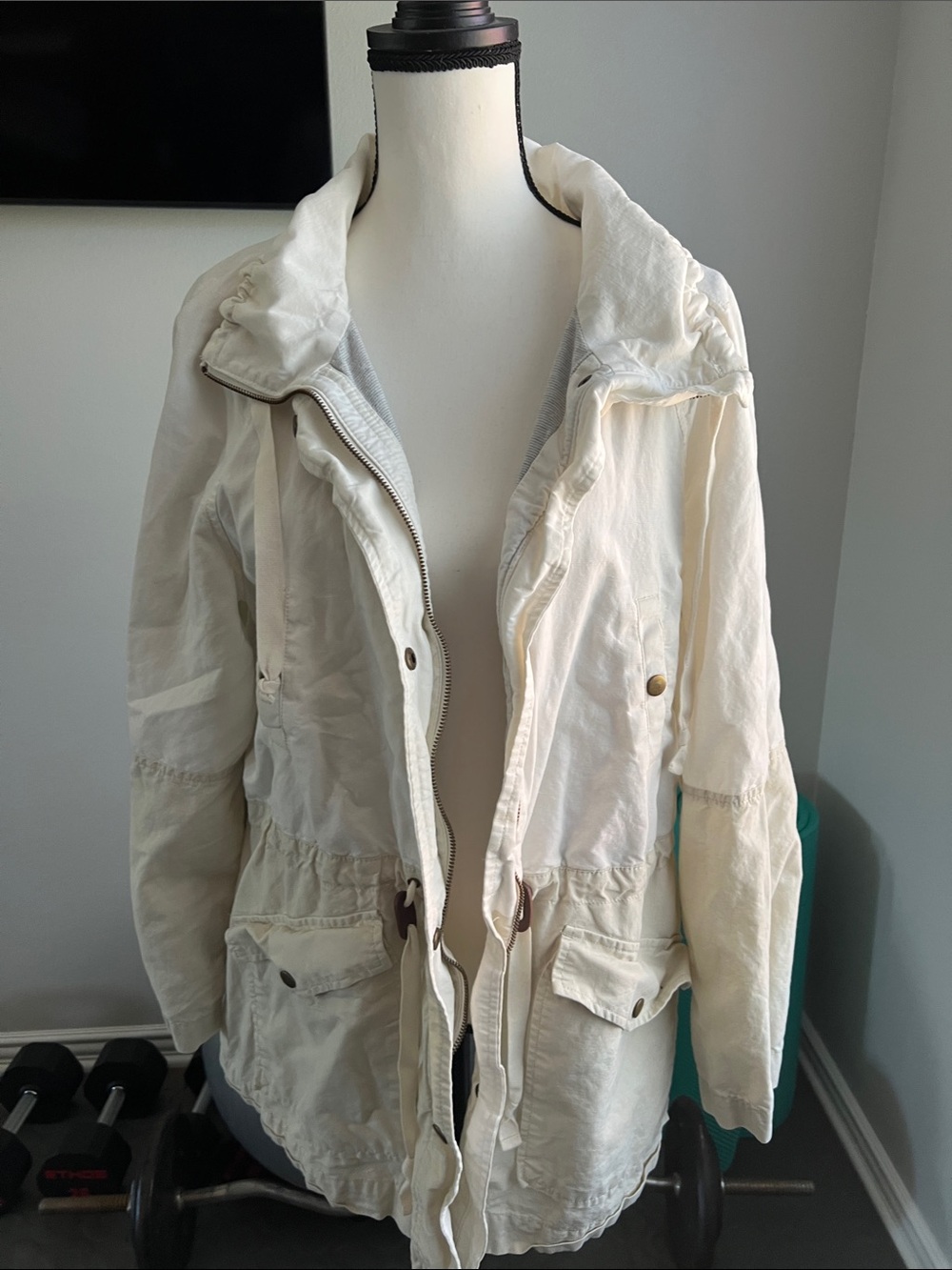 LOFT Cream Utility Jacket with Drawstring Waist